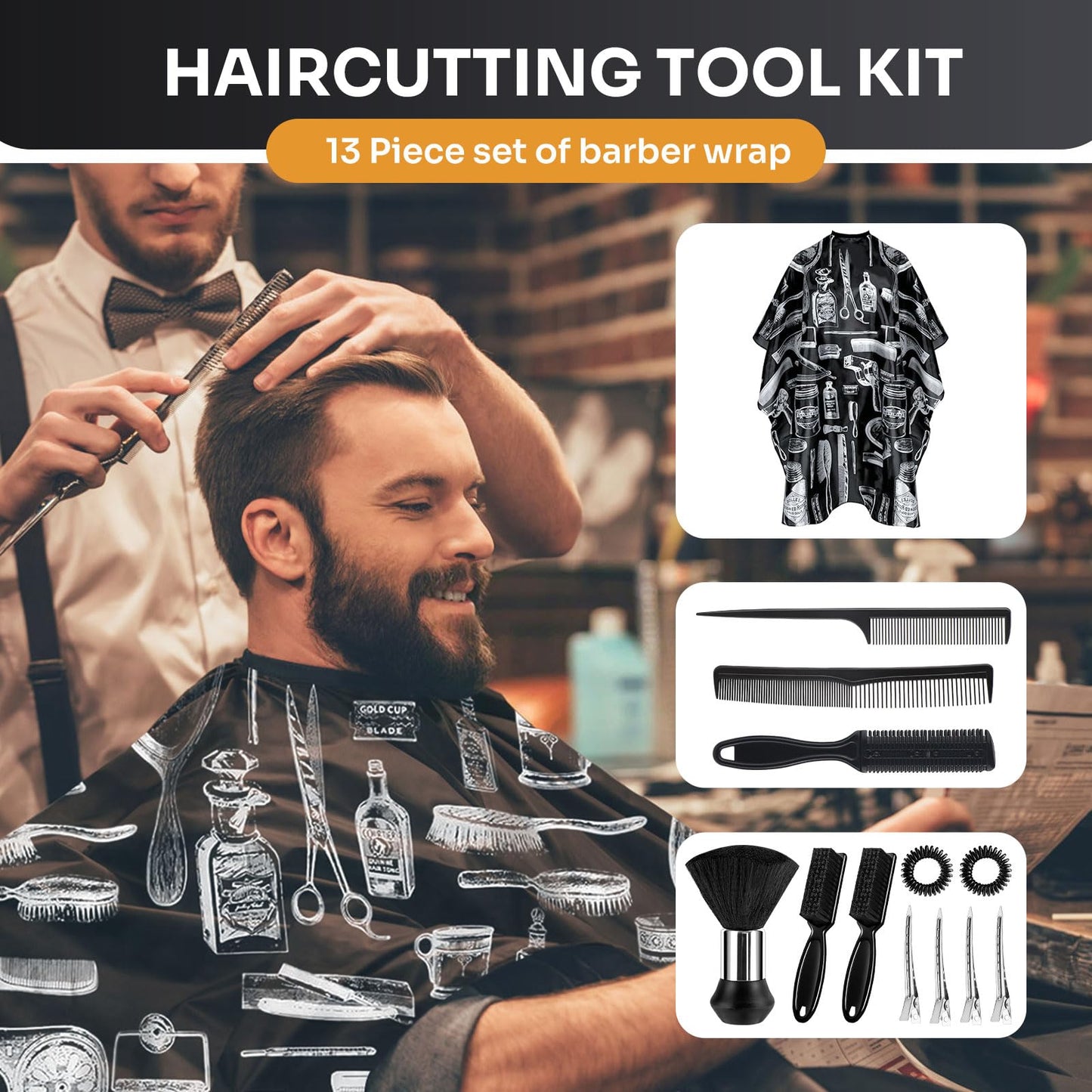 JZko imported premium barber cape set packaging items showcasing all salon accessories together