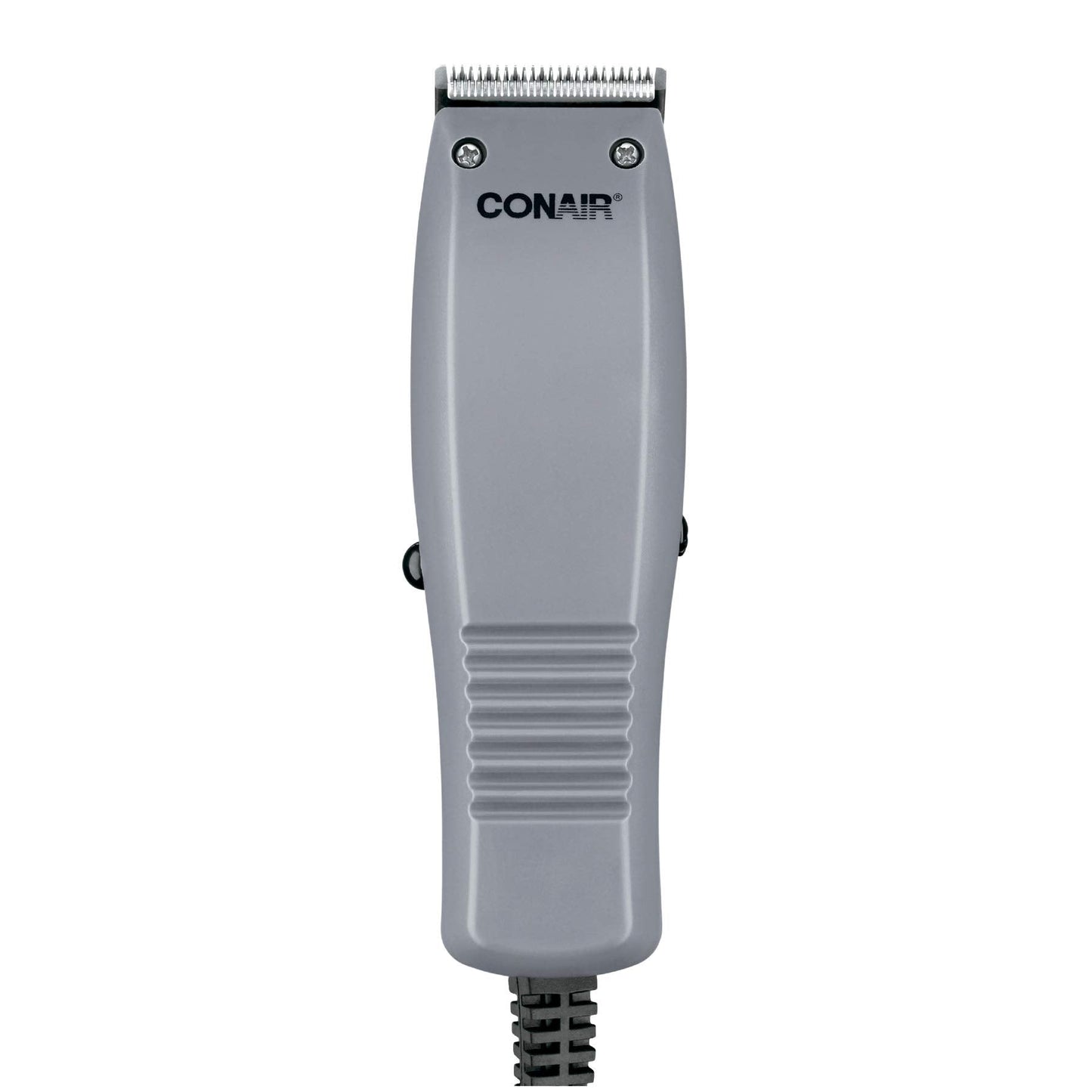 ConairMAN Simple Cut hair clipper kit with four attachment combs and barber accessories spread out on a flat surface.