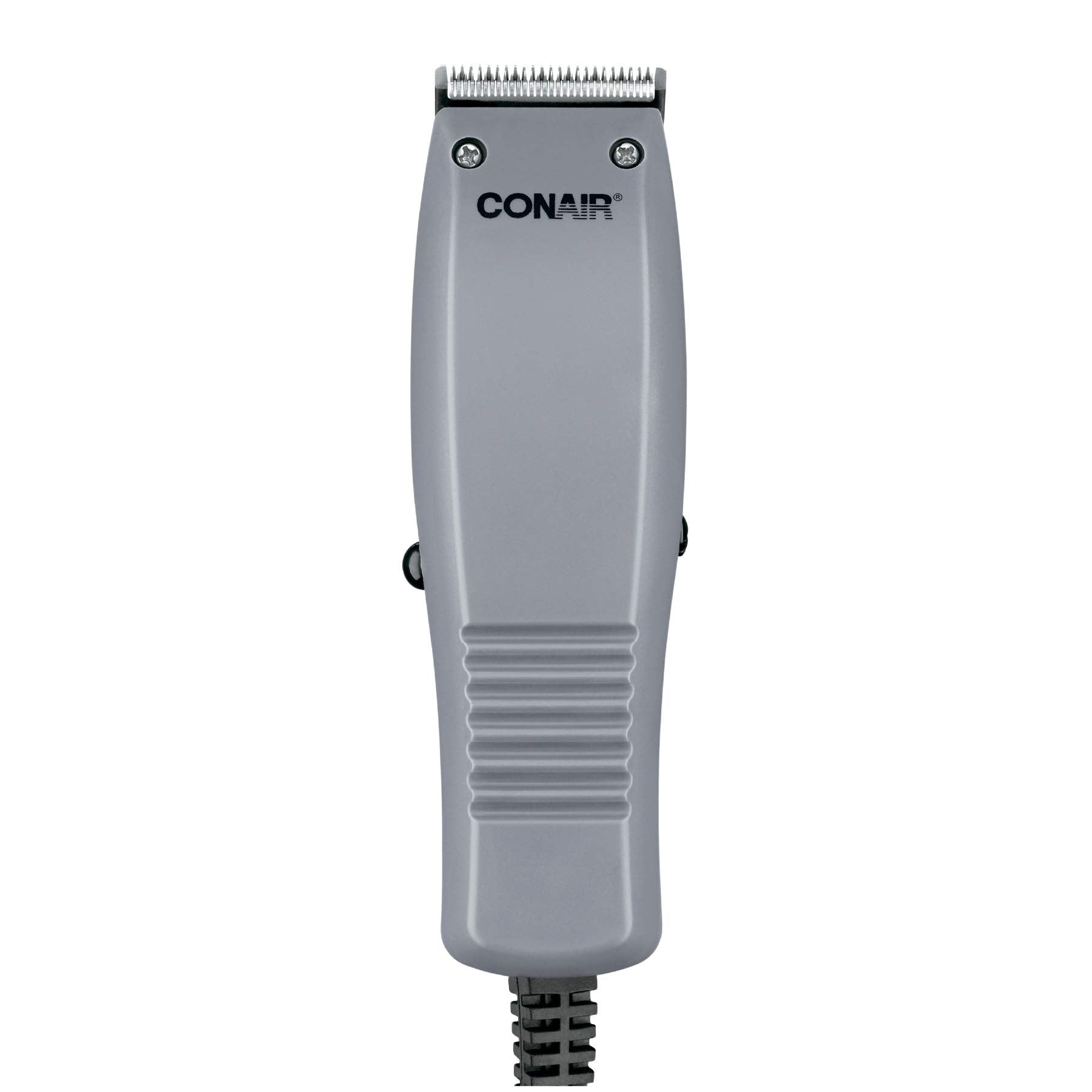 ConairMAN Simple Cut hair clipper kit with four attachment combs and barber accessories spread out on a flat surface.