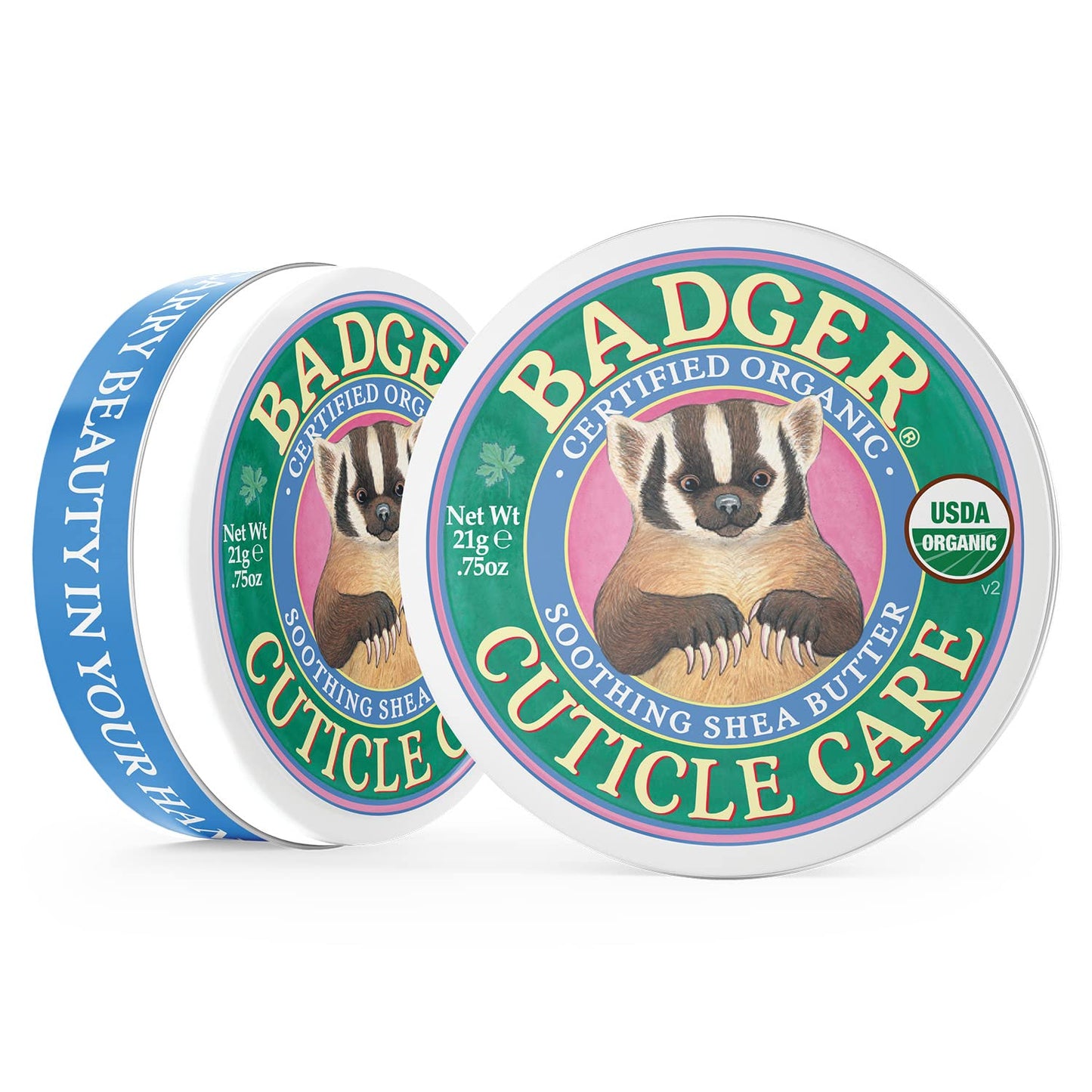 Badger cuticle balm with shea butter travel size tin