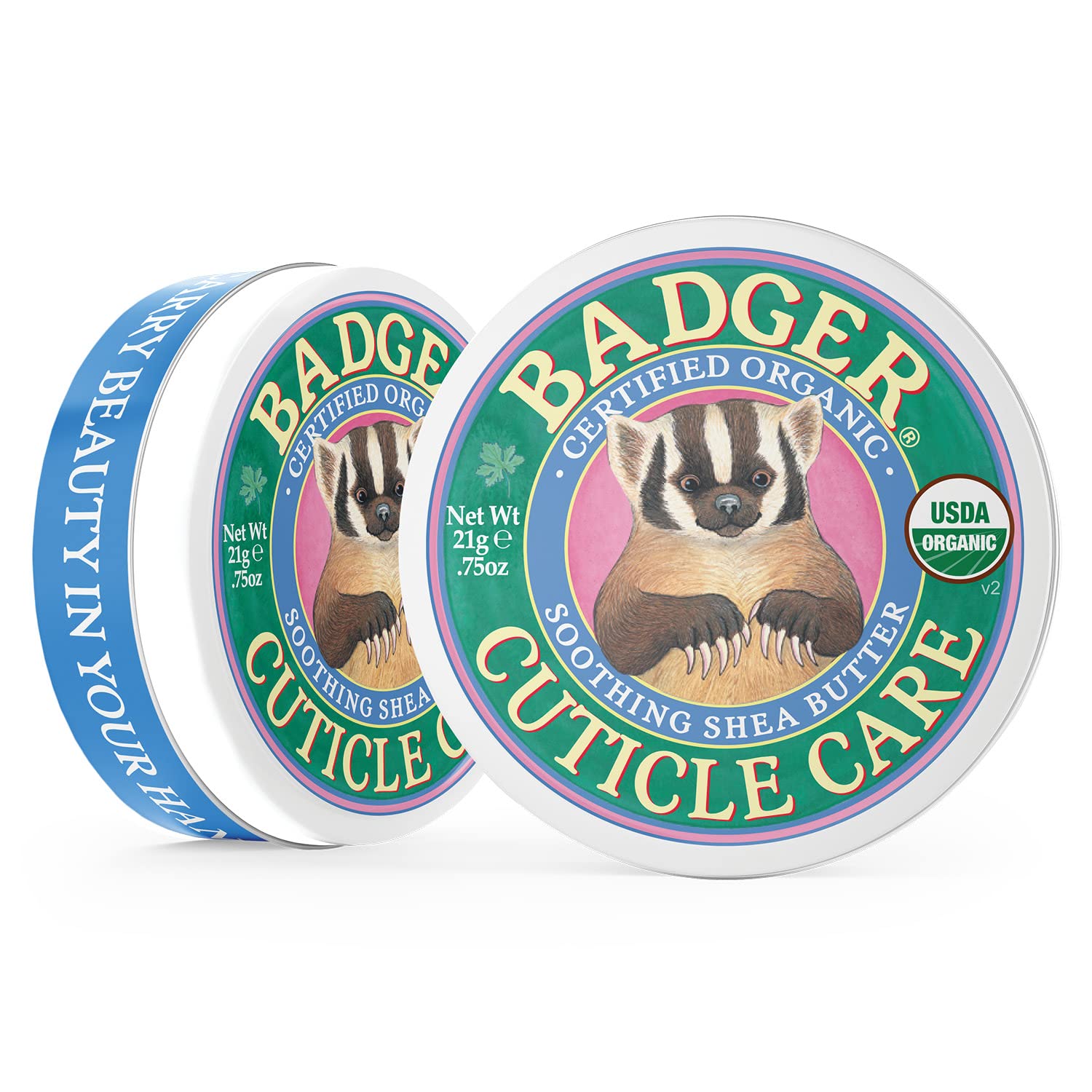 Badger cuticle balm with shea butter travel size tin