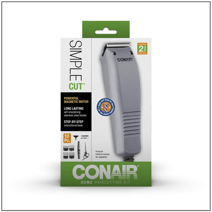 A detailed view of the four different sized guide combs included with the ConairMAN clipper set.