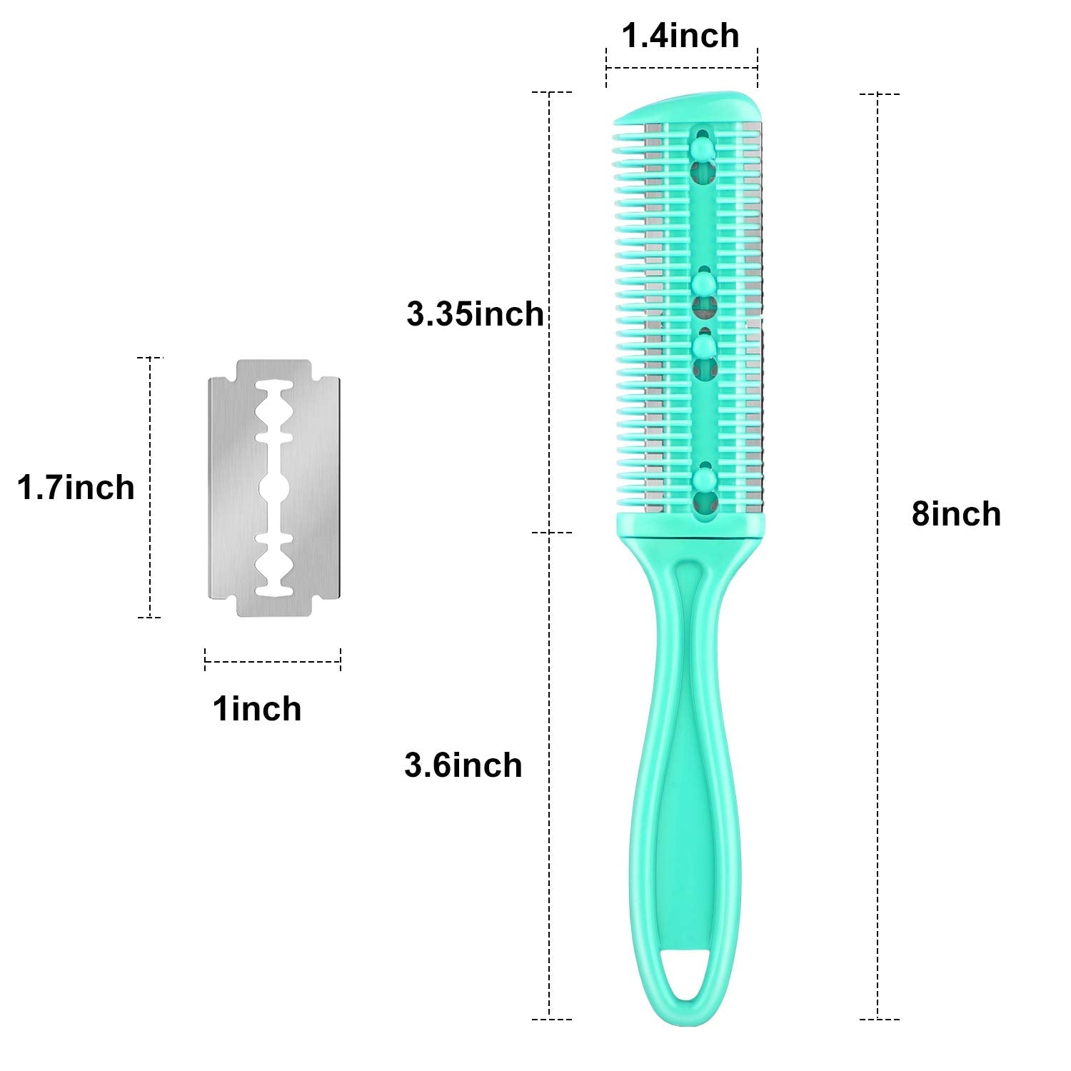 Three multi-colored Maitys hair cutting combs displayed with replacement blades.