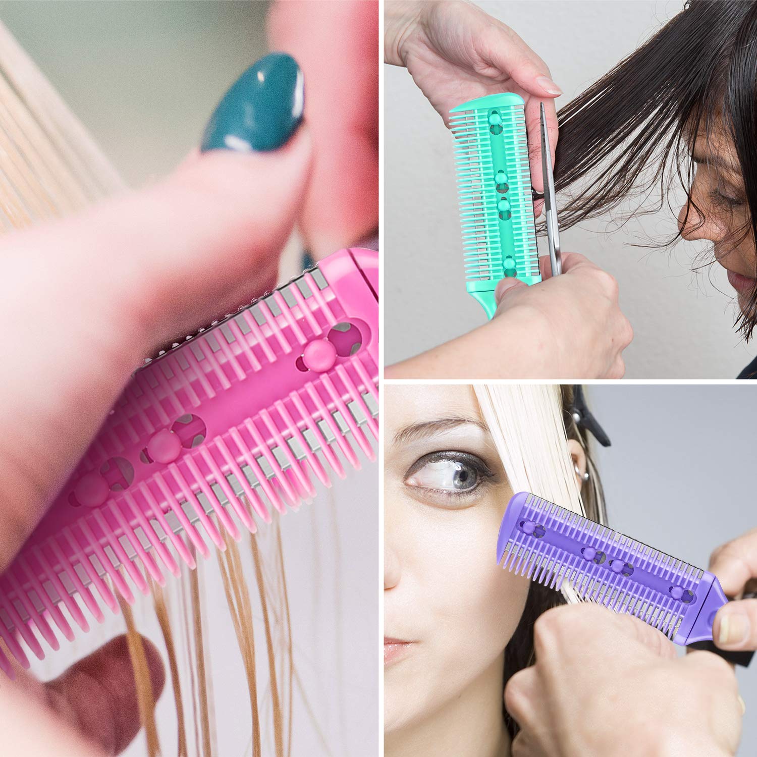 Close-up of the stainless steel double-edge razor blade inside the styling comb.
