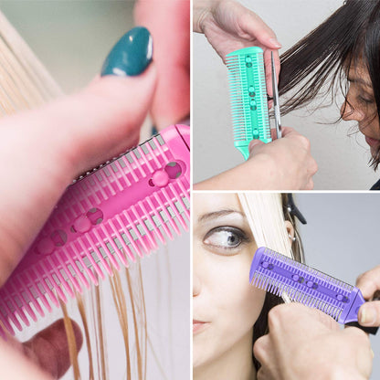Close-up of the stainless steel double-edge razor blade inside the styling comb.