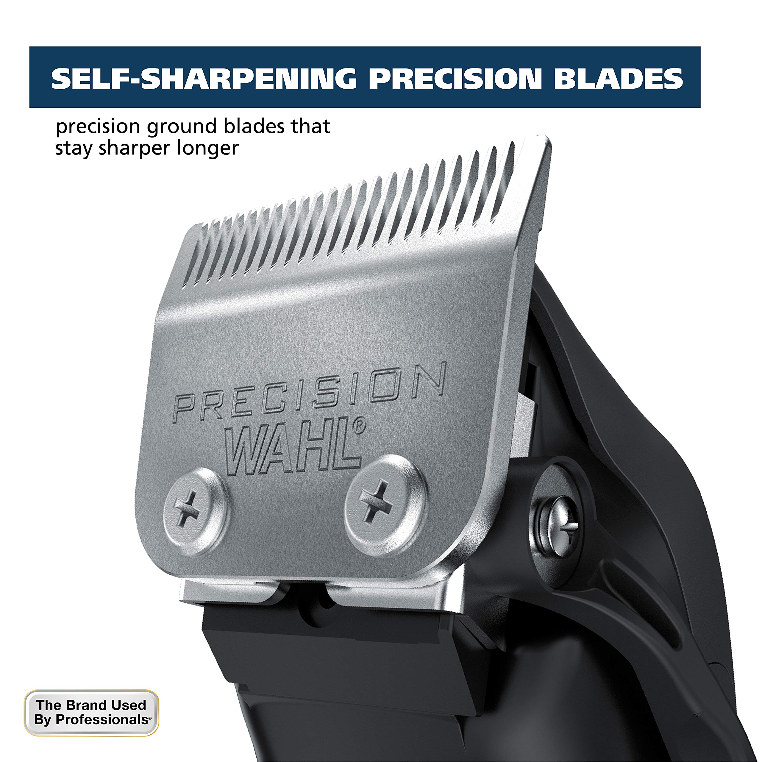 Wahl hair clipper kit showing ten different color coded attachment guards arranged neatly.