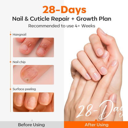 User applying rose scented cuticle oil to nail beds