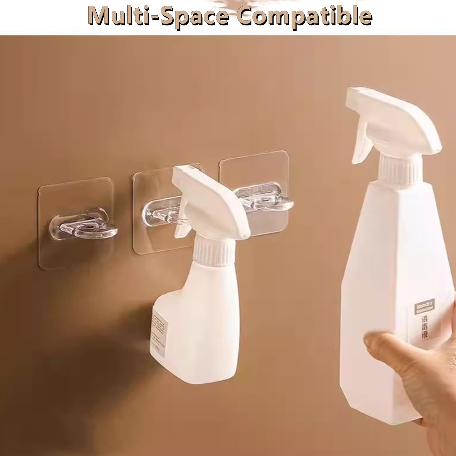Throjin transparent wall hangers installed on kitchen tiles holding household utility scissors safely
