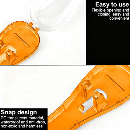 LinMei hard plastic razor holder side angle displaying the secure buckle lock mechanism.