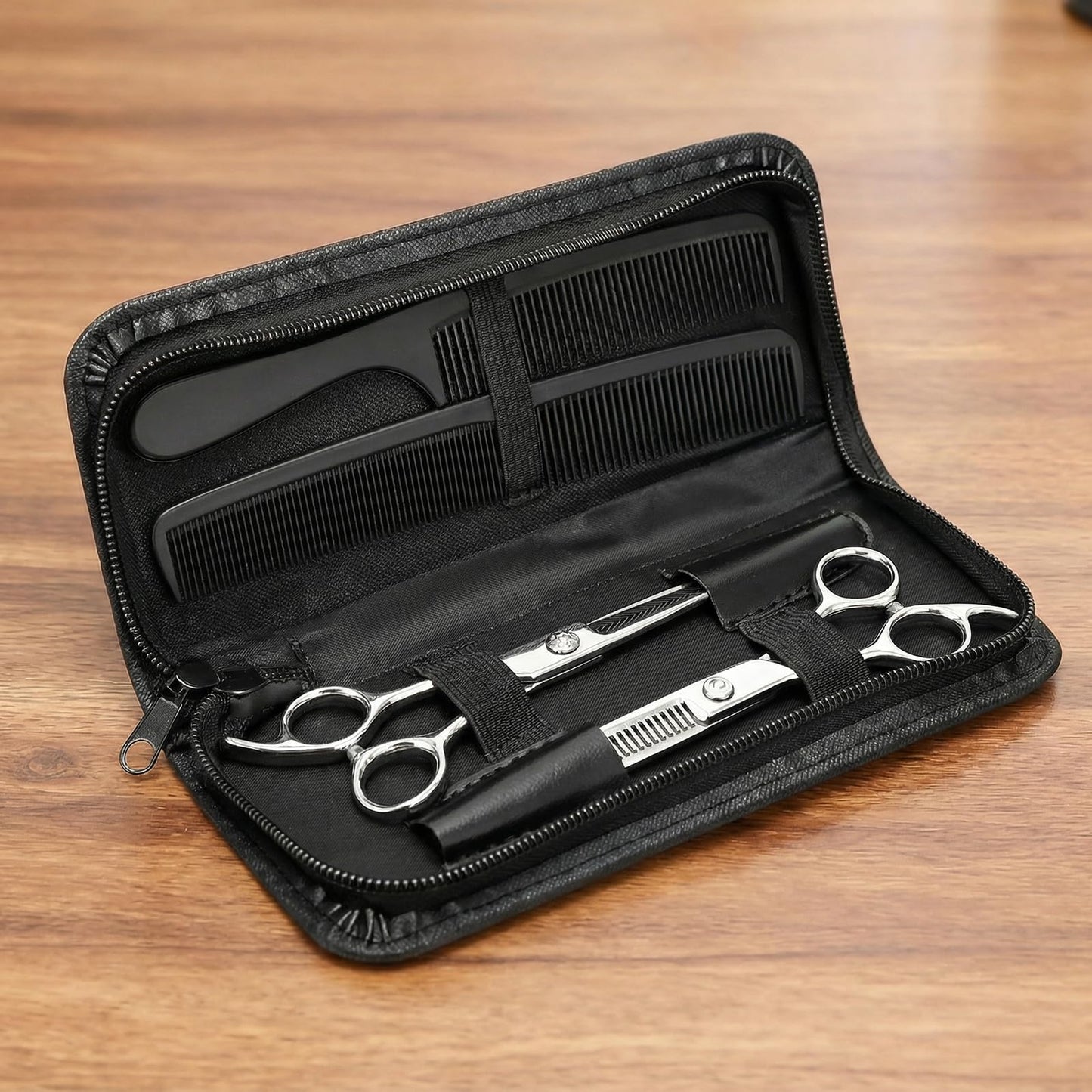 Classicseali sleek black salon shear holder demonstrating dustproof protection setup
