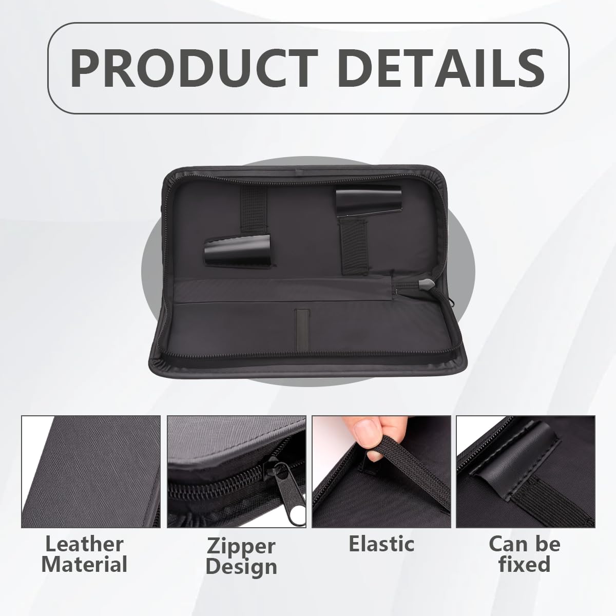 Elandy barber tool organizer showing the secure zipper closure design.
