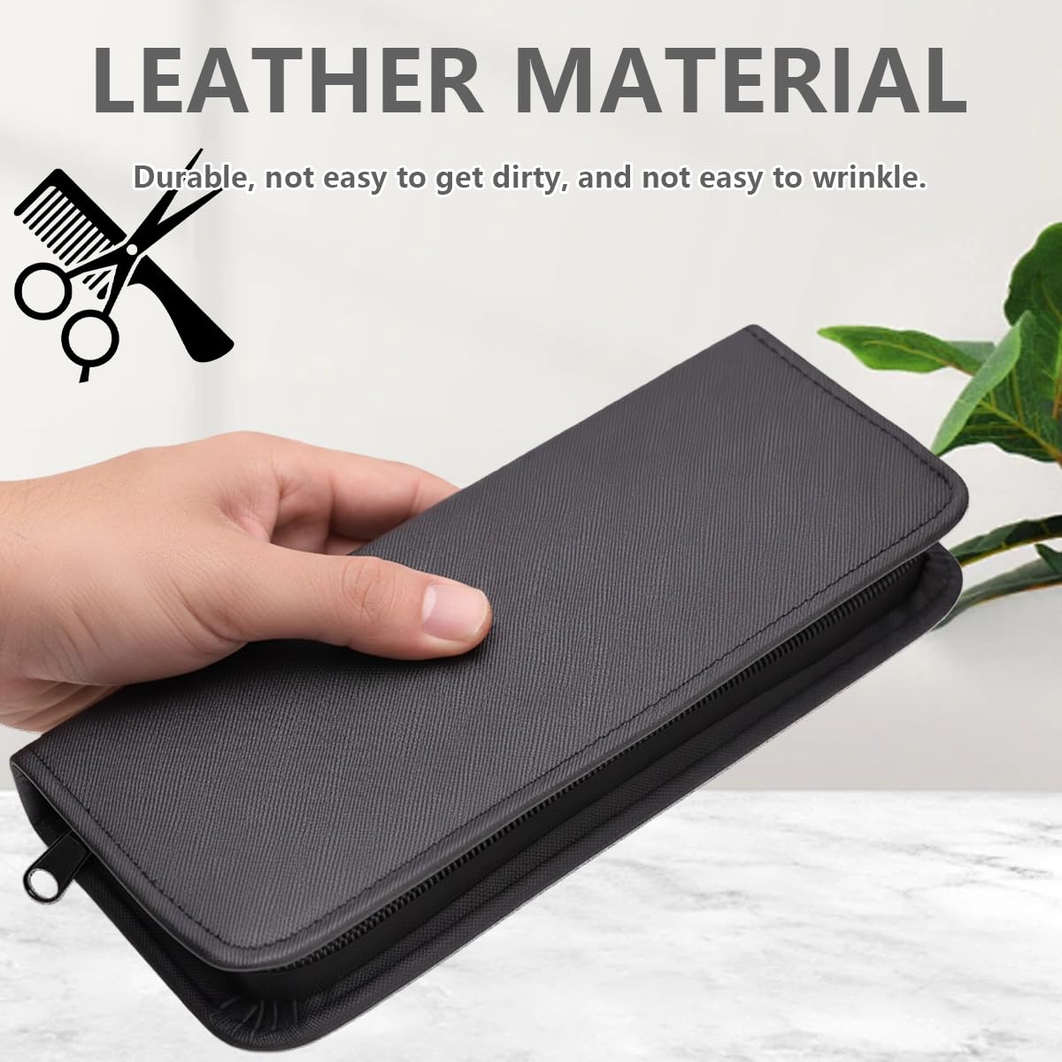 Elandy shear storage bag held in hand demonstrating its compact portable size.