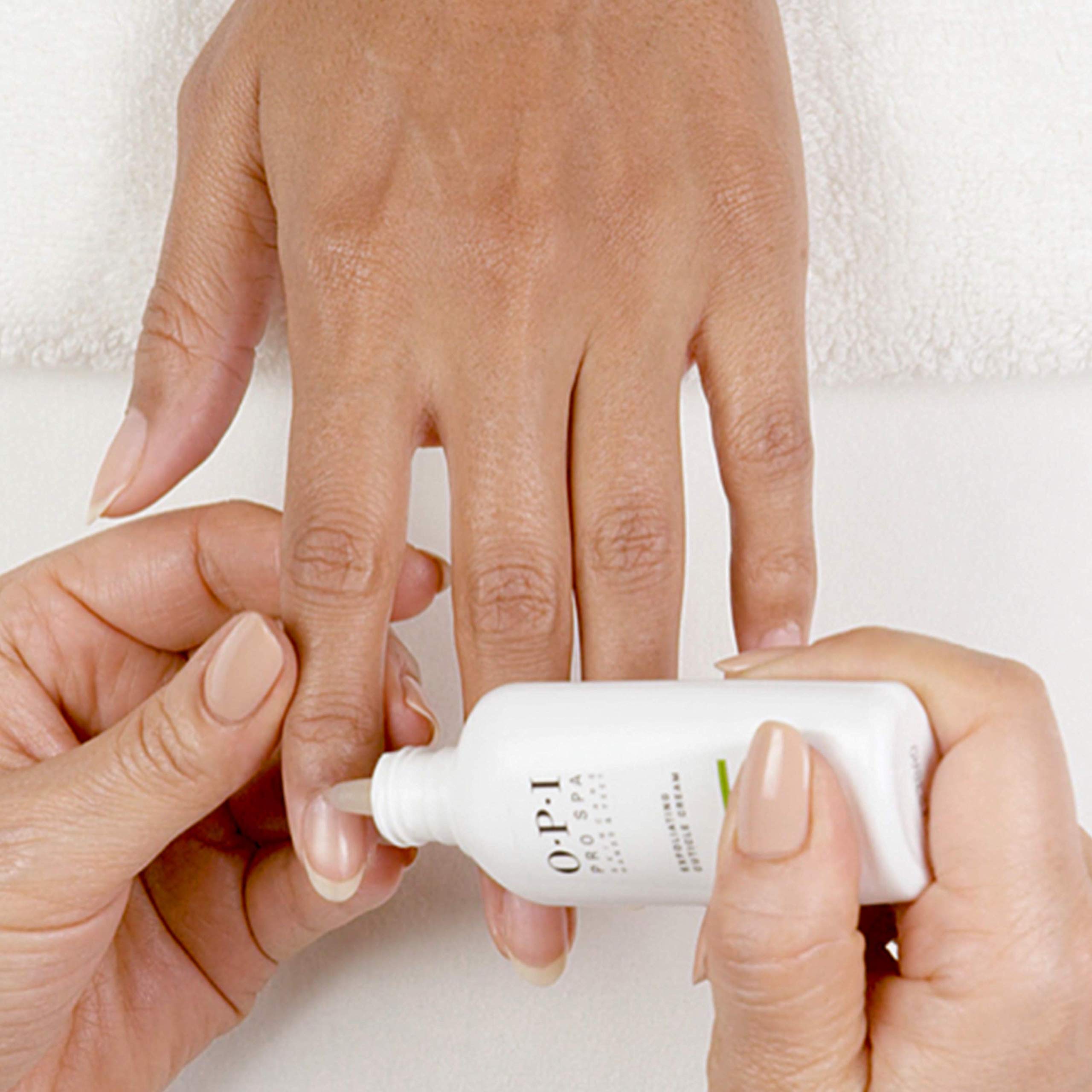 Close up of OPI ProSpa cuticle treatment branding and packaging