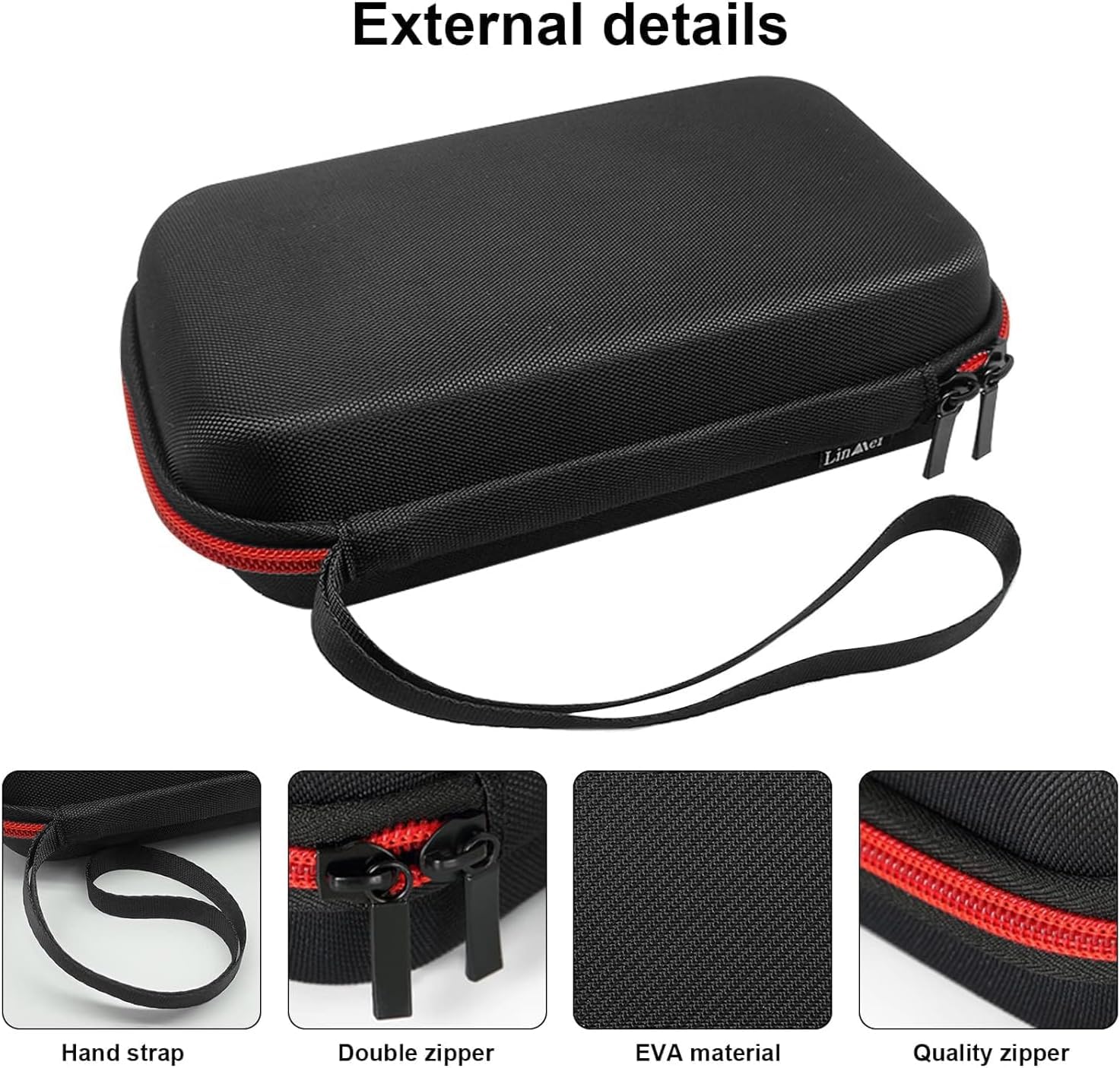 LinMei electric razor carrying bag showing the upper mesh pocket containing a charging cord.