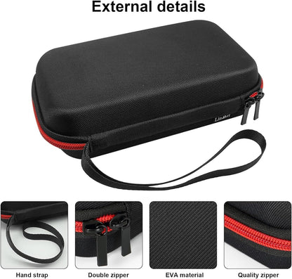 LinMei electric razor carrying bag showing the upper mesh pocket containing a charging cord.