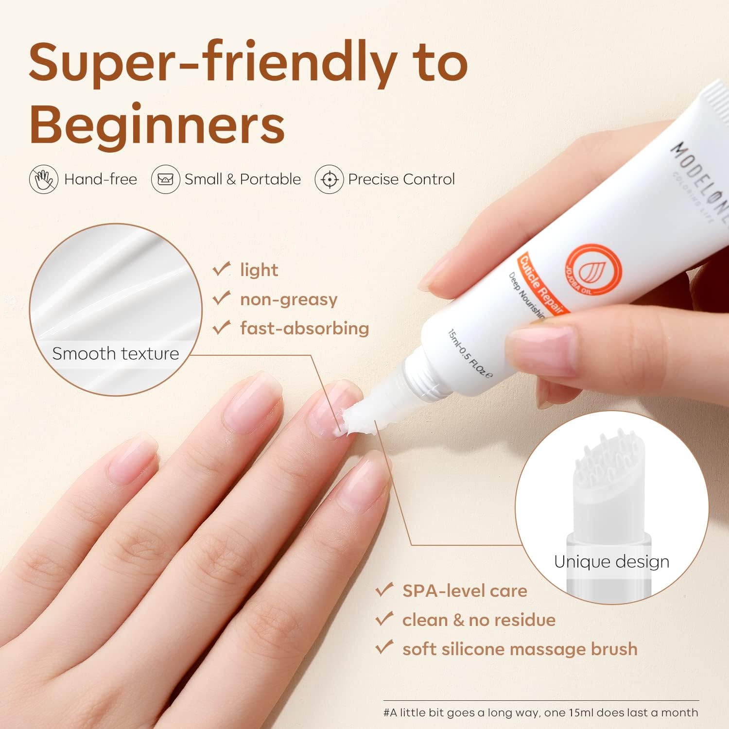 Modelones Cuticle Cream with silicone massage brush tip