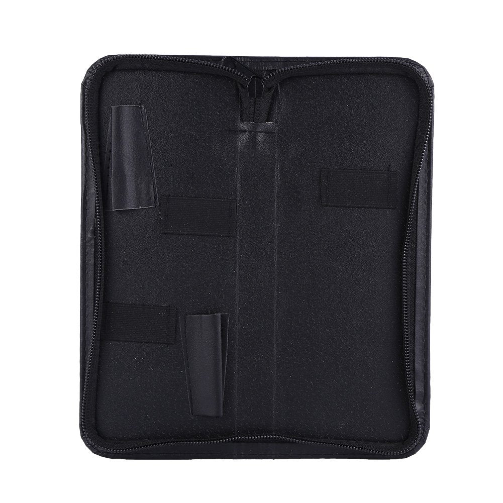 Close up view of the secure metallic zipper track on the Novec hair stylist tool bag wallet.