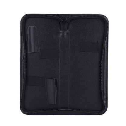 Close up view of the secure metallic zipper track on the Novec hair stylist tool bag wallet.