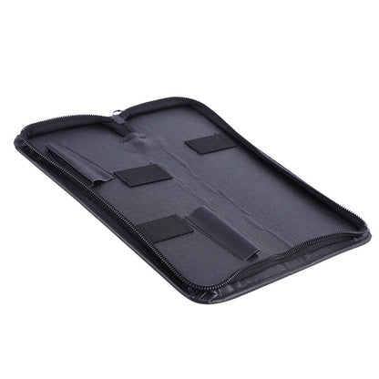 Back view of the minimalist Novec polyurethane leather hairdresser storage case showing reinforced stitching.