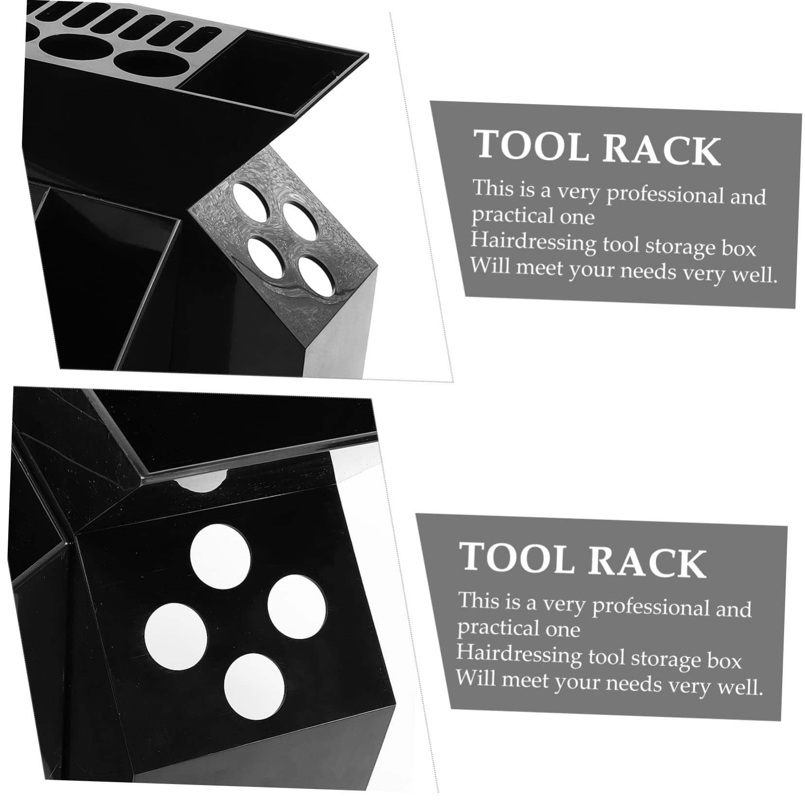 Black ABS plastic hairdressing tool organizer showing empty multi-compartment interior