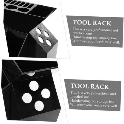 Black ABS plastic hairdressing tool organizer showing empty multi-compartment interior