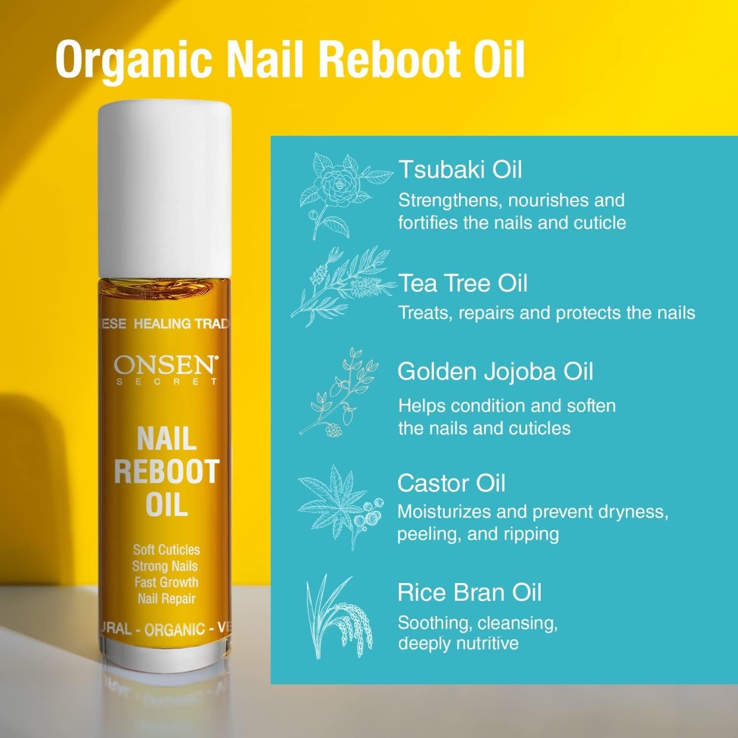 Close up of Onsen Secret nail repair ingredients