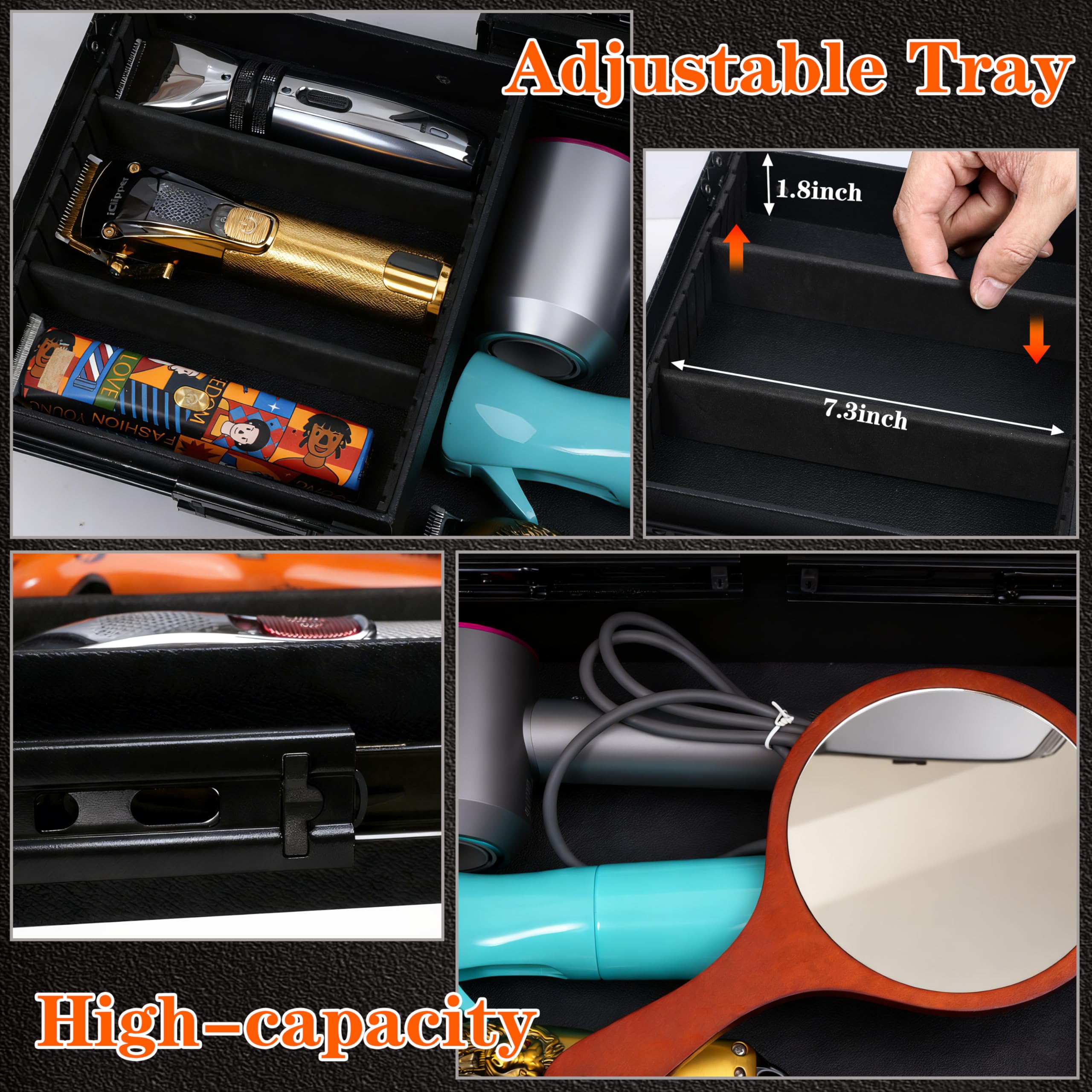 HUIMSWARM hair scissors storage briefcase with secure locking latches close up