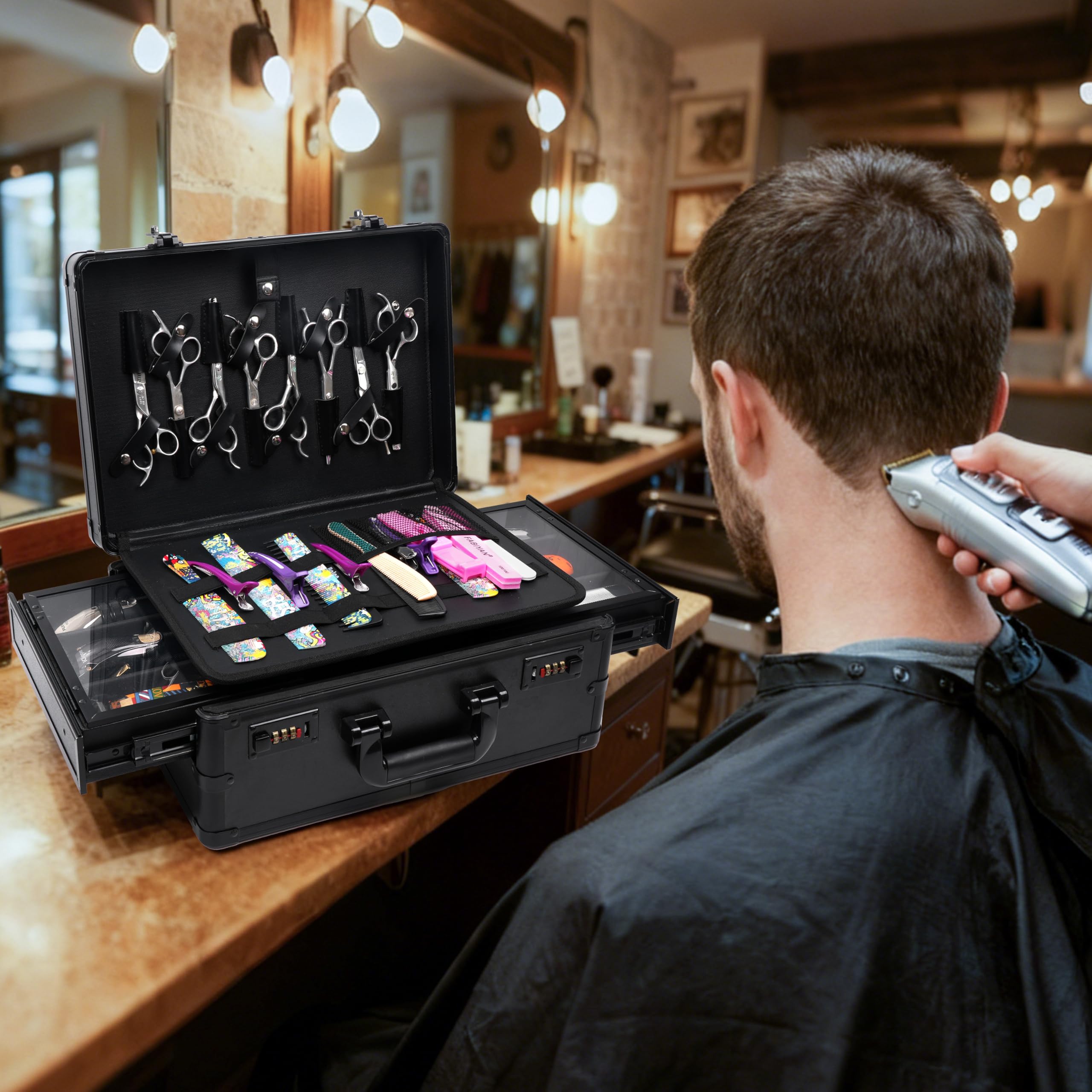 HUIMSWARM clipper carrying case interior layout for hair dryers and styling accessories
