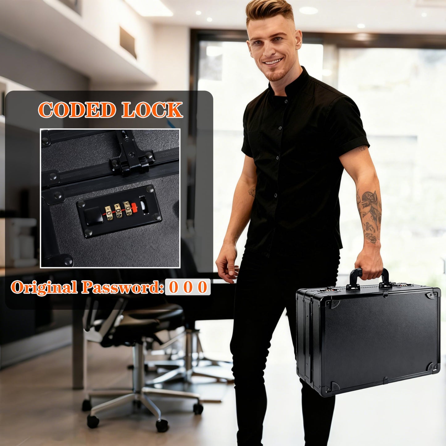 HUIMSWARM barber storage suitcase side view highlighting reinforced corners