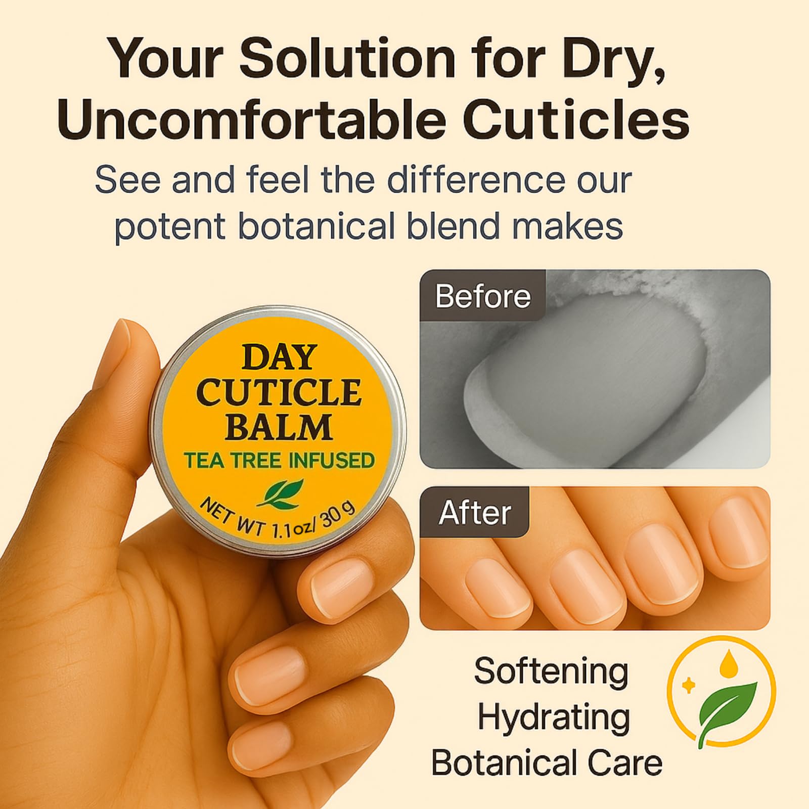 Hand applying KmaxShip nail balm to cuticles