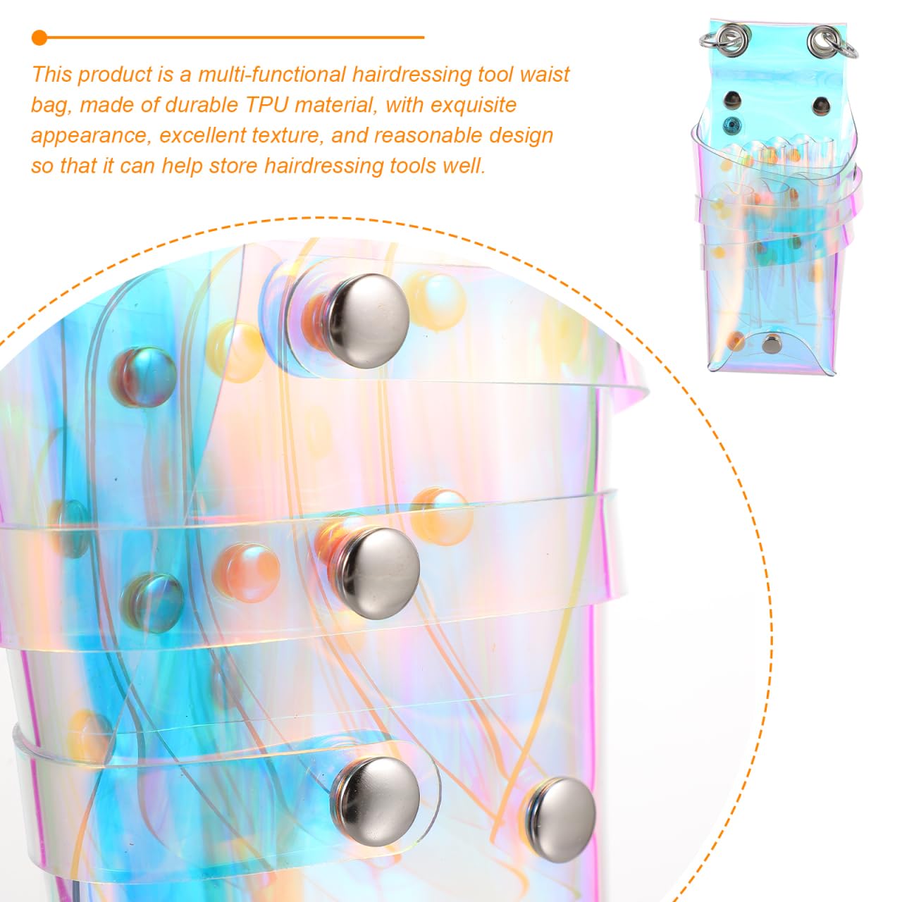 Side angle of the Beaupretty transparent tool pouch illustrating the seven individual scissor storage pockets.