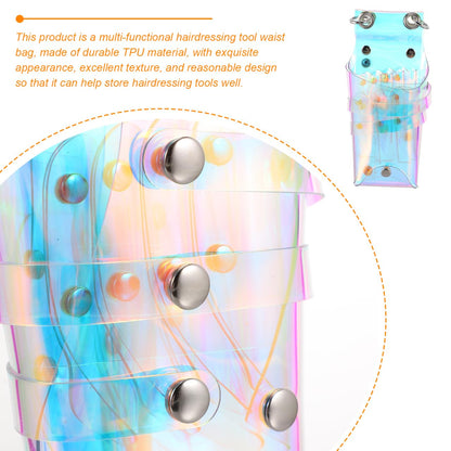 Side angle of the Beaupretty transparent tool pouch illustrating the seven individual scissor storage pockets.