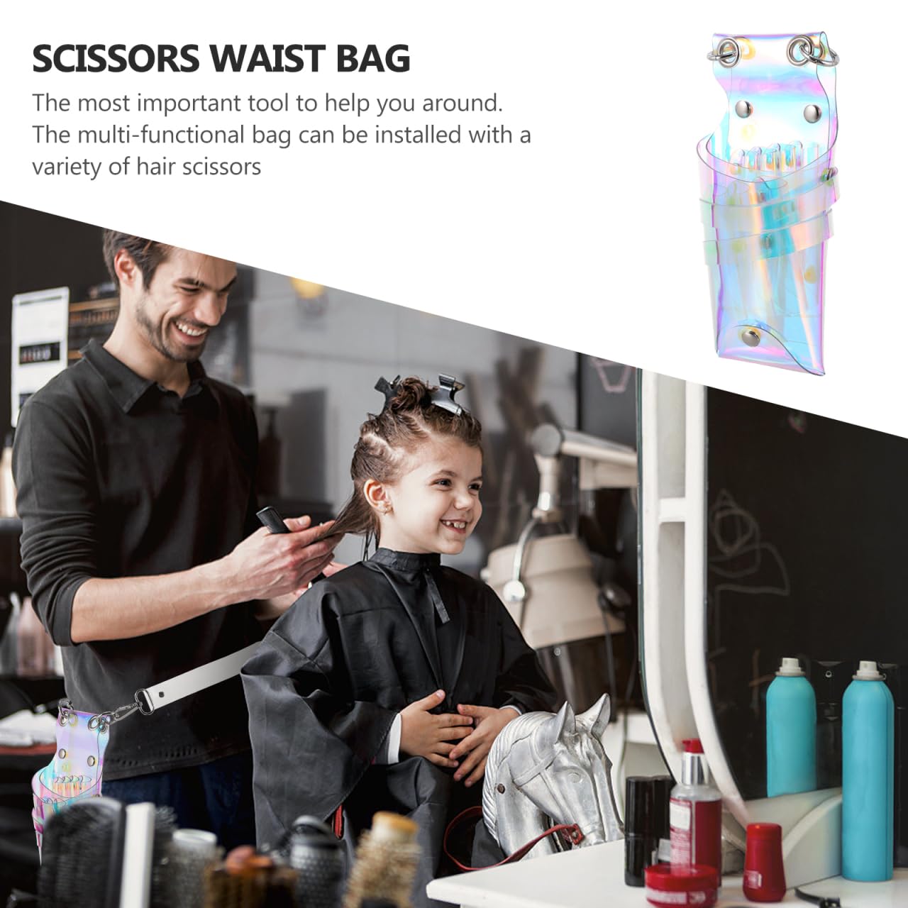 Back view of the Beaupretty colorful hair stylist pouch detailing the reinforced stitching and strap attachments.