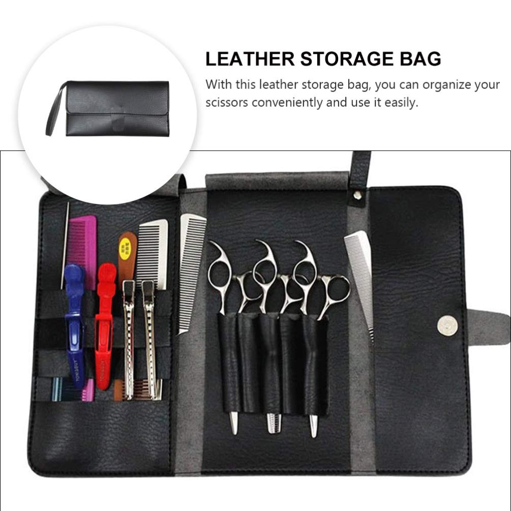 Uonlytech leather barber shears case with secure button closure close up