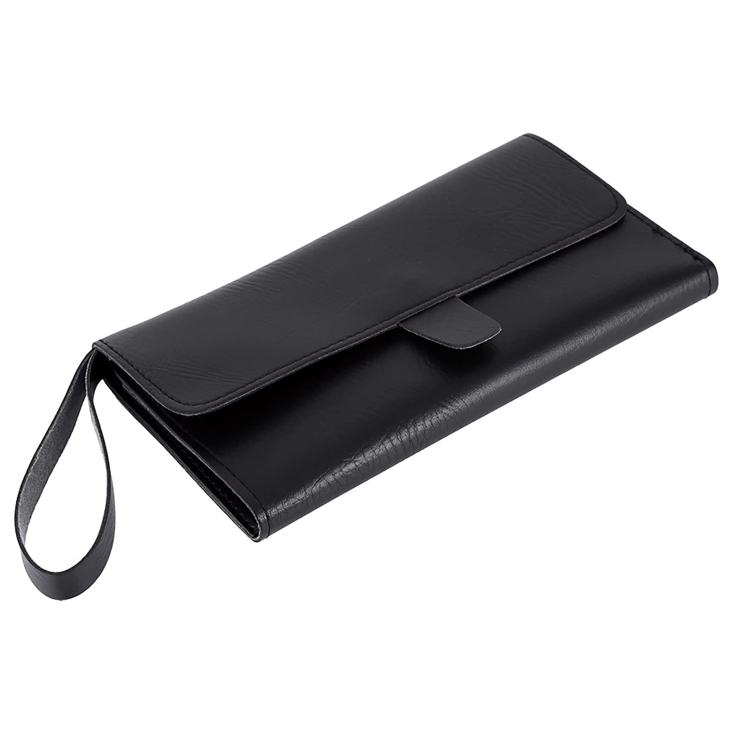 ZJchao PU leather styling tools organizer bag highlighting the durable metal snap closure.