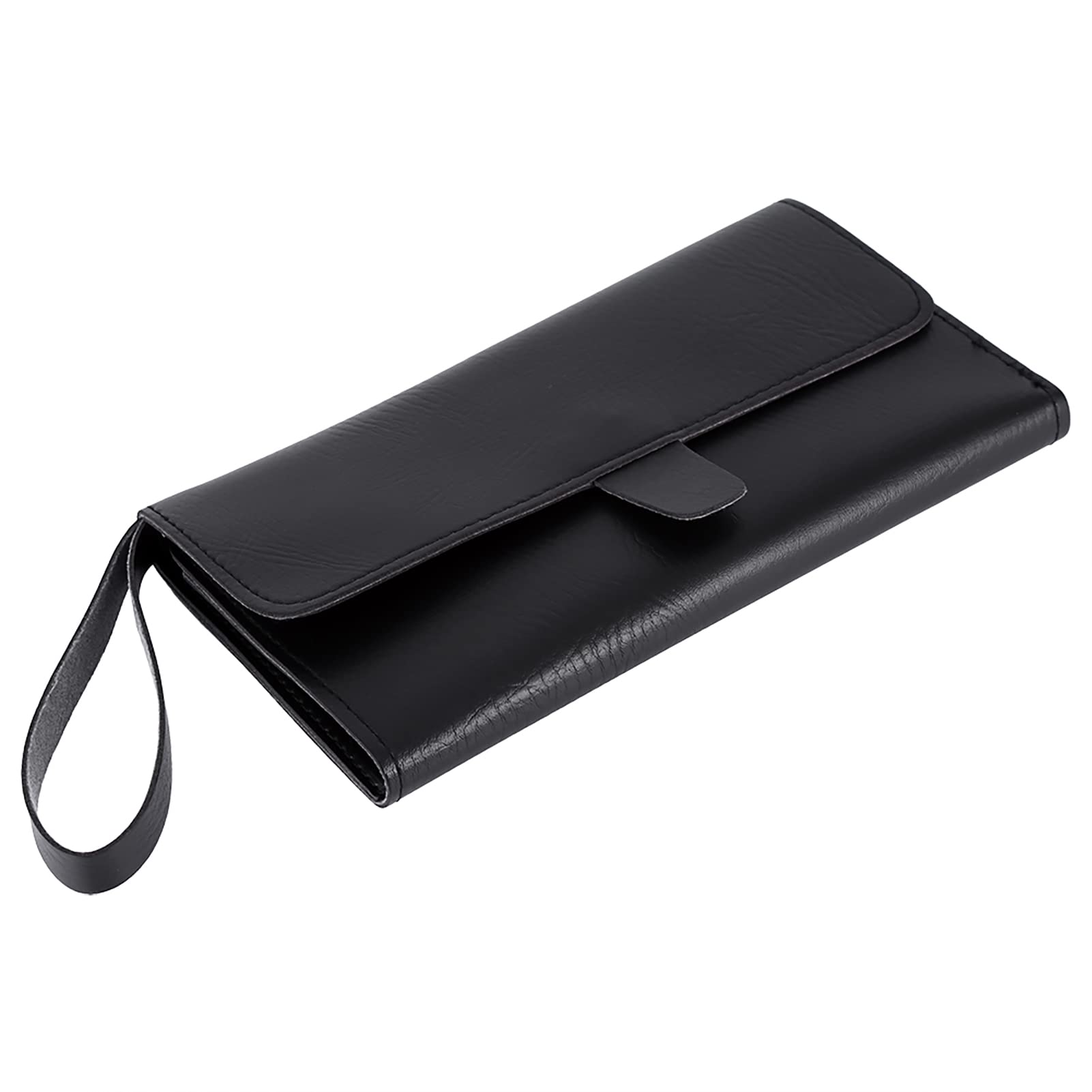 ZJchao PU leather styling tools organizer bag highlighting the durable metal snap closure.