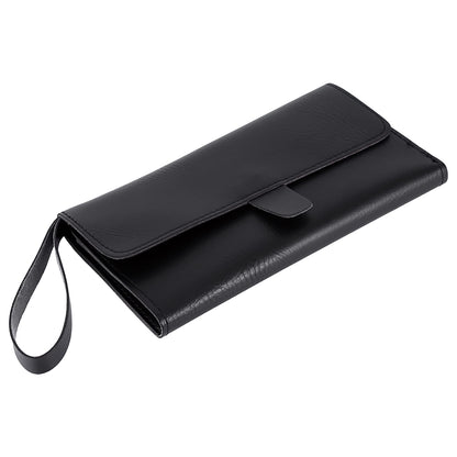 ZJchao PU leather styling tools organizer bag highlighting the durable metal snap closure.