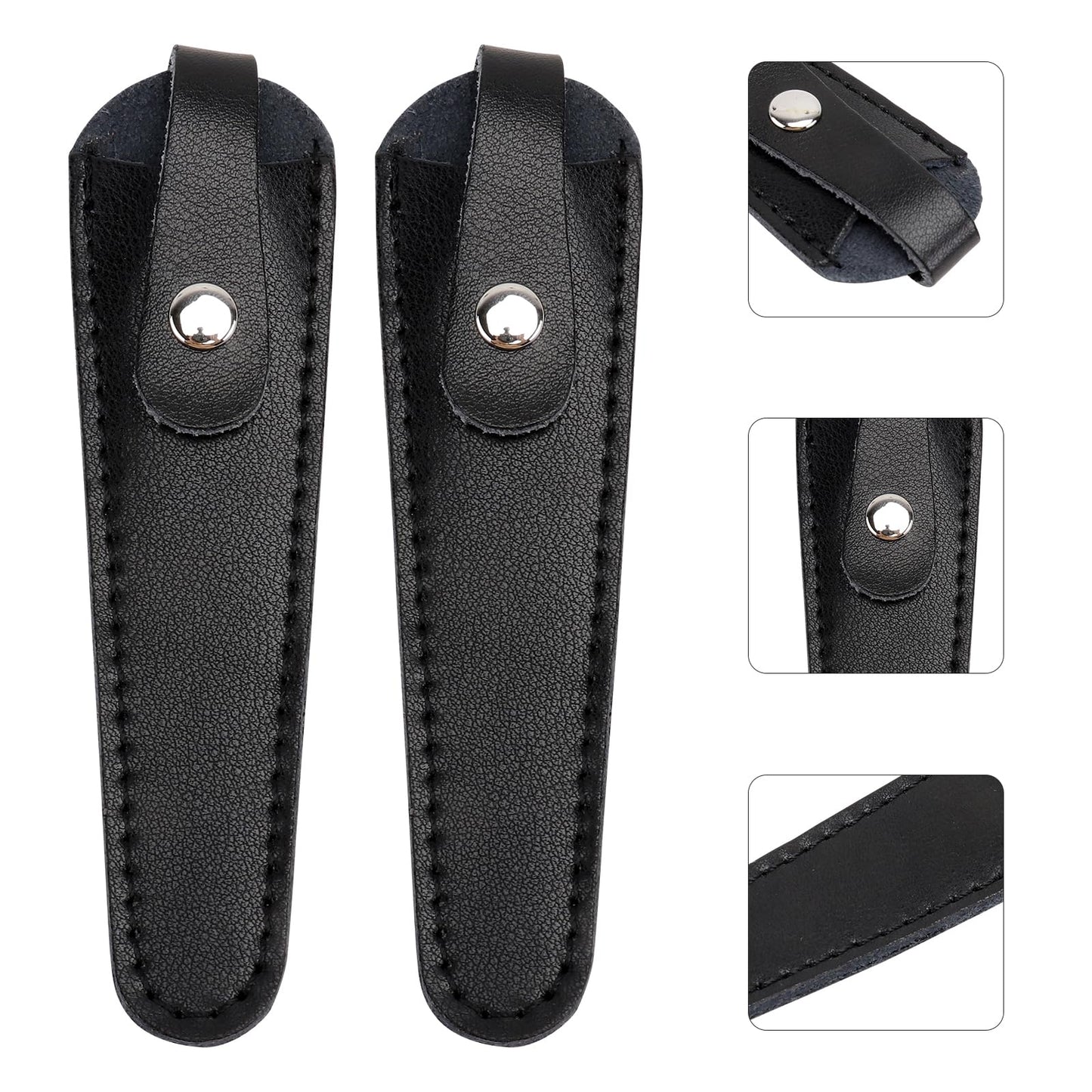Black synthetic leather shear case showcasing fine durable stitching details.