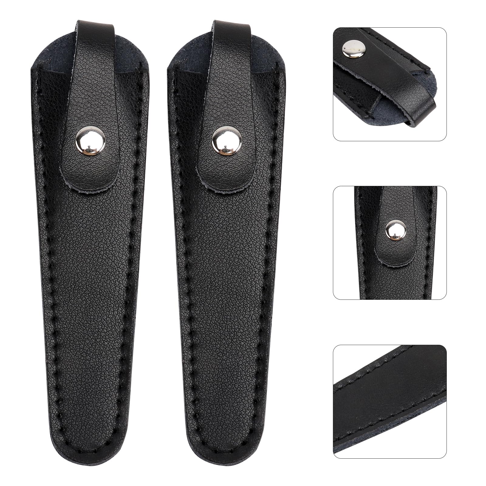 Black synthetic leather shear case showcasing fine durable stitching details.