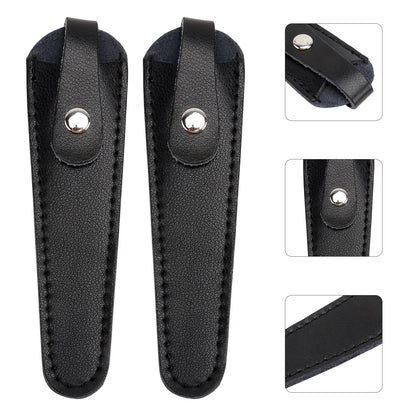 Black synthetic leather shear case showcasing fine durable stitching details.