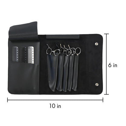 Tokko Katana salon shear storage solution resting on a professional barbershop counter detailing the secure metal fasteners.