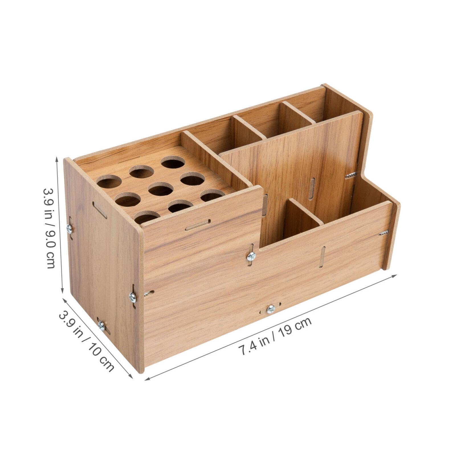 Minkissy wooden salon shear stand with multiple compartments for combs and clips