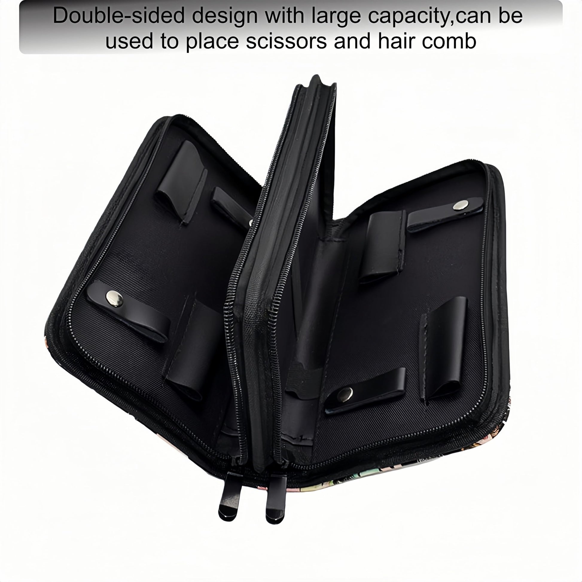 MuyBienBien waterproof salon shears organizer bag highlighting the heavy duty hardware zipper closure and high grade oxford cloth lining.