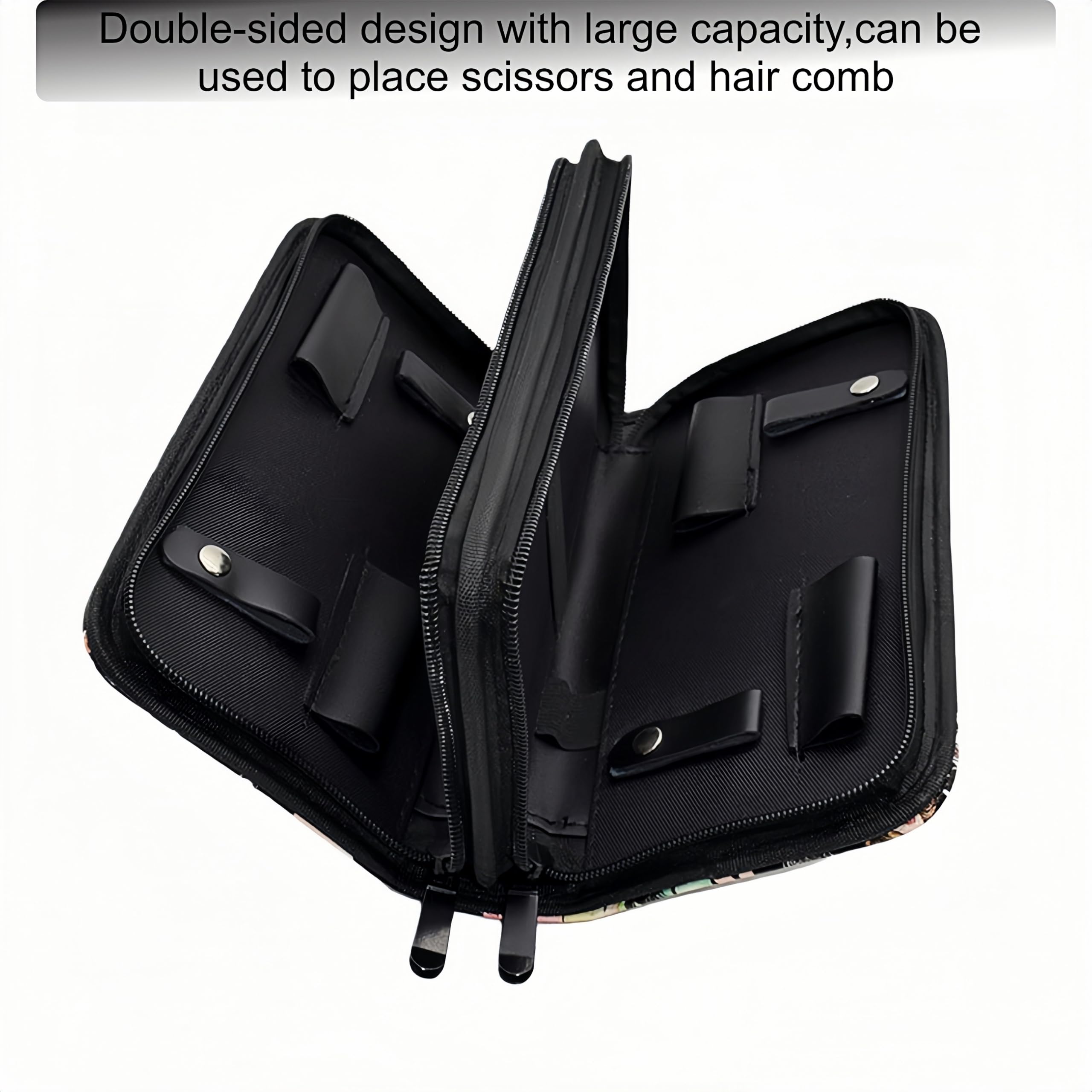 MuyBienBien waterproof salon shears organizer bag highlighting the heavy duty hardware zipper closure and high grade oxford cloth lining.