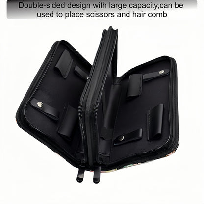 MuyBienBien waterproof salon shears organizer bag highlighting the heavy duty hardware zipper closure and high grade oxford cloth lining.