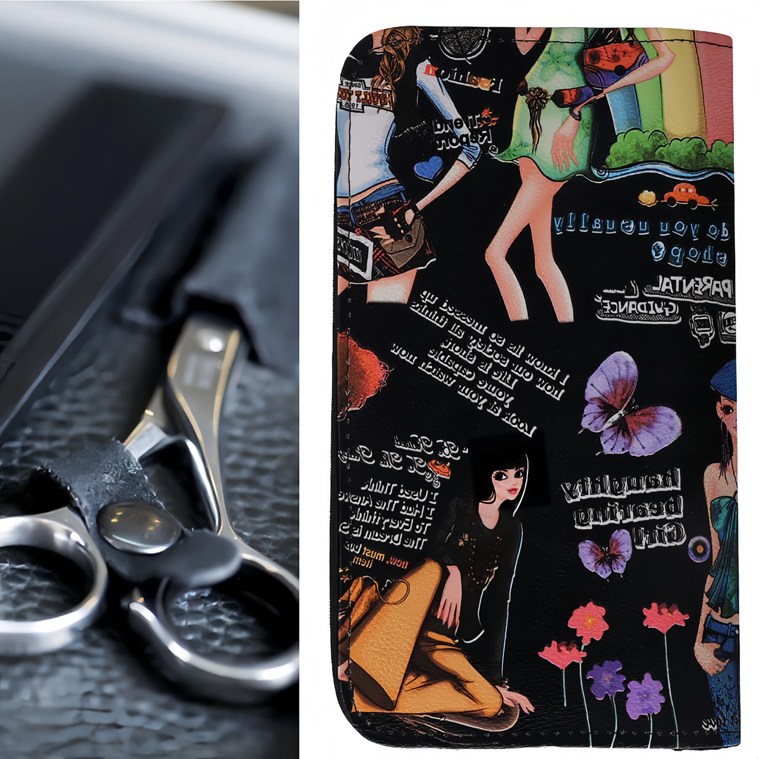 Close up view of the durable black artificial leather back of the MuyBienBien hair stylist travel organizer bag.