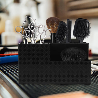 Minkissy desktop hair cutting organizer case highlighting the detachable bristle insert for upright scissor storage.