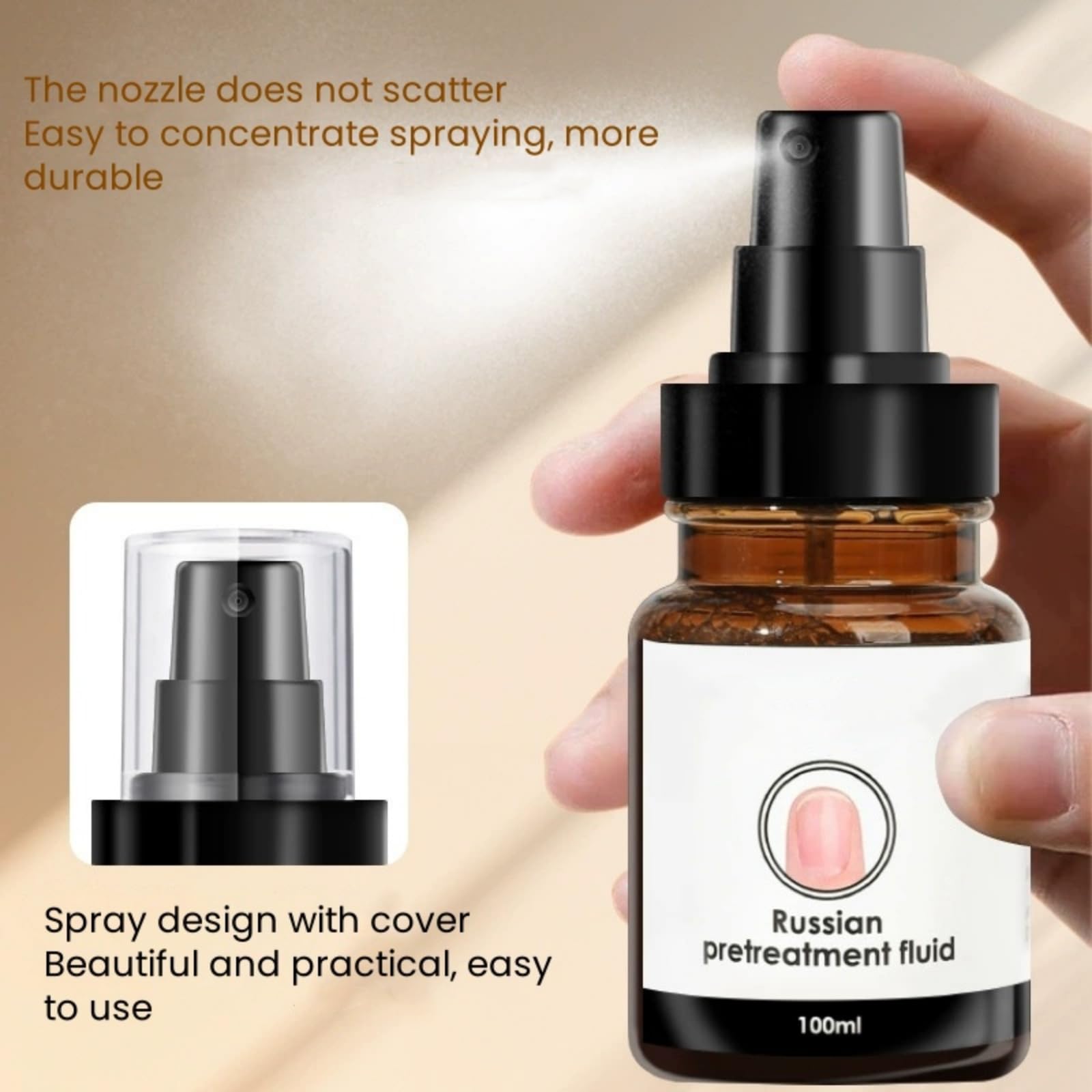 Close up of New Cover spray bottle label and nozzle