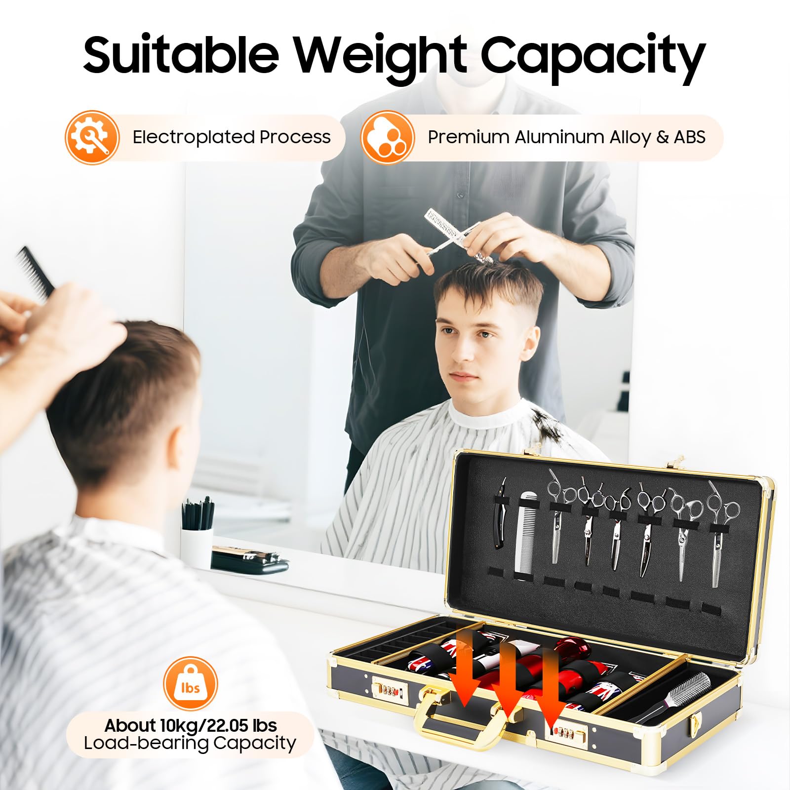 DENEST hair trimmer organizer box displaying the 3-digit security password lock mechanism