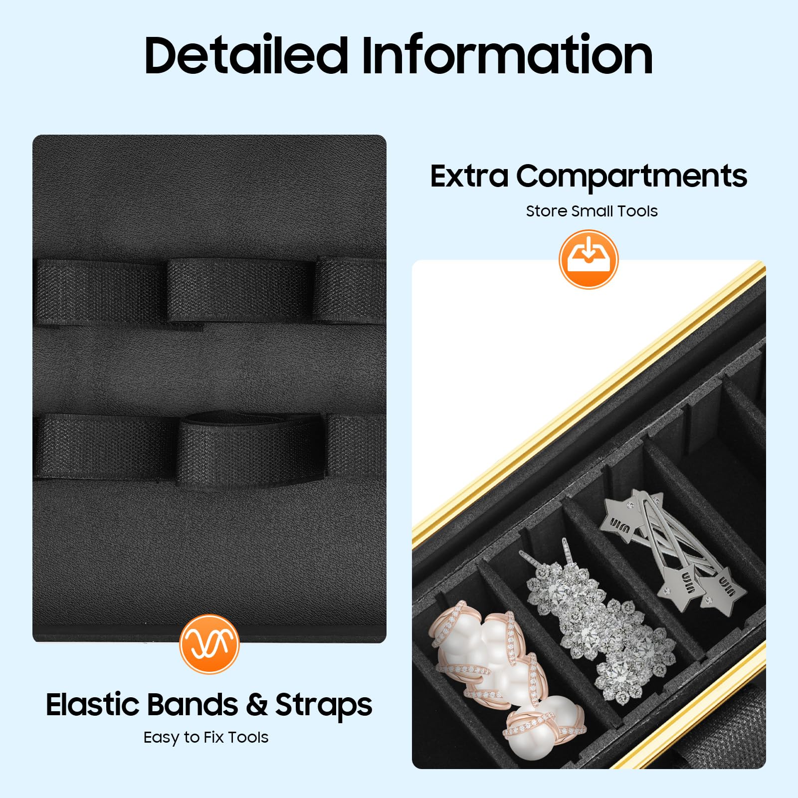 DENEST hair styling kit box showing internal fixing belts securing electric grooming tools